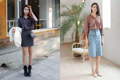 Áo sơ mi caro phối cùng chân váy trẻ trung và năng động