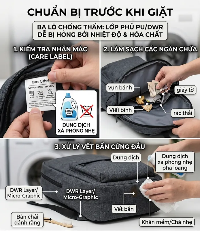 Cách giặt balo chống thấm nước