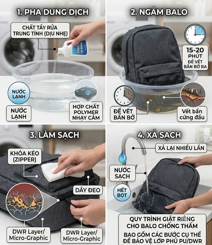 Cách giặt balo chống thấm nước