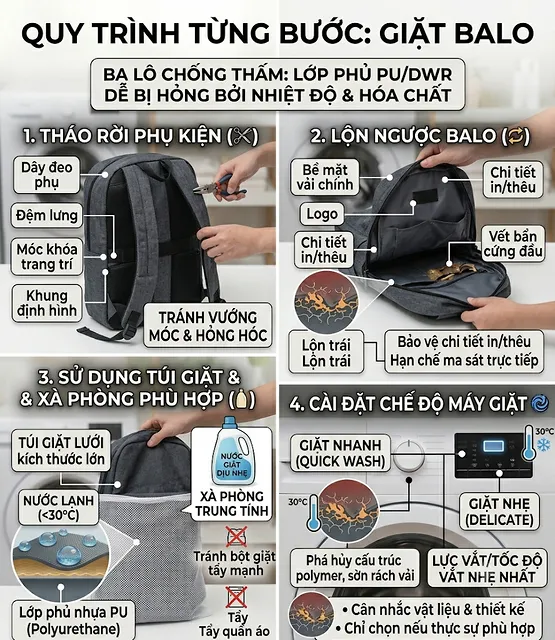 Cách giặt balo chống thấm nước