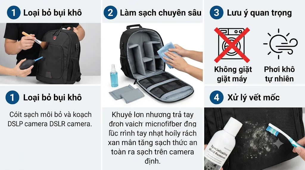 Hướng dẫn may balo máy ảnh và cách vệ sinh balo máy ảnh hiệu quả - Cách vệ sinh balo máy ảnh