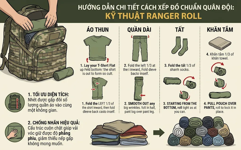 Cách xếp đồ trong quân đội: Bí quyết tối ưu không gian và tổ chức khoa học Cách xếp đồ trong quân đội: Bí quyết tối ưu không gian và tổ chức khoa học