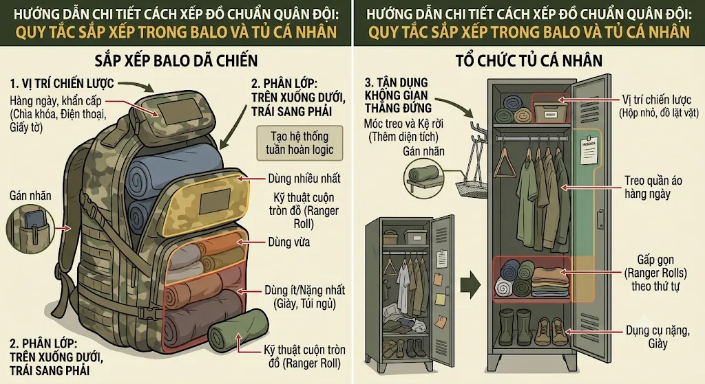 Cách xếp đồ trong quân đội: Bí quyết tối ưu không gian và tổ chức khoa học Cách xếp đồ trong quân đội: Bí quyết tối ưu không gian và tổ chức khoa học