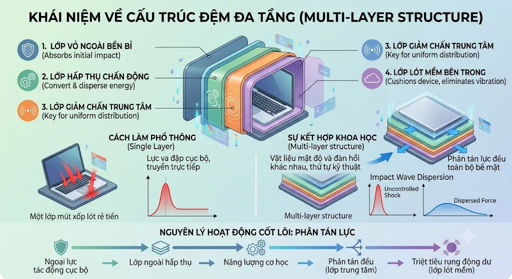 Đệm Chống Sốc Đa Tầng Tại Xưởng May Cặp Laptop