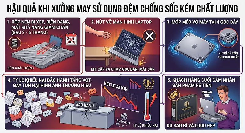Đệm Chống Sốc Đa Tầng Tại Xưởng May Cặp Laptop