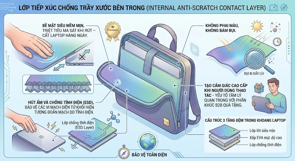 Đệm Chống Sốc Đa Tầng Tại Xưởng May Cặp Laptop