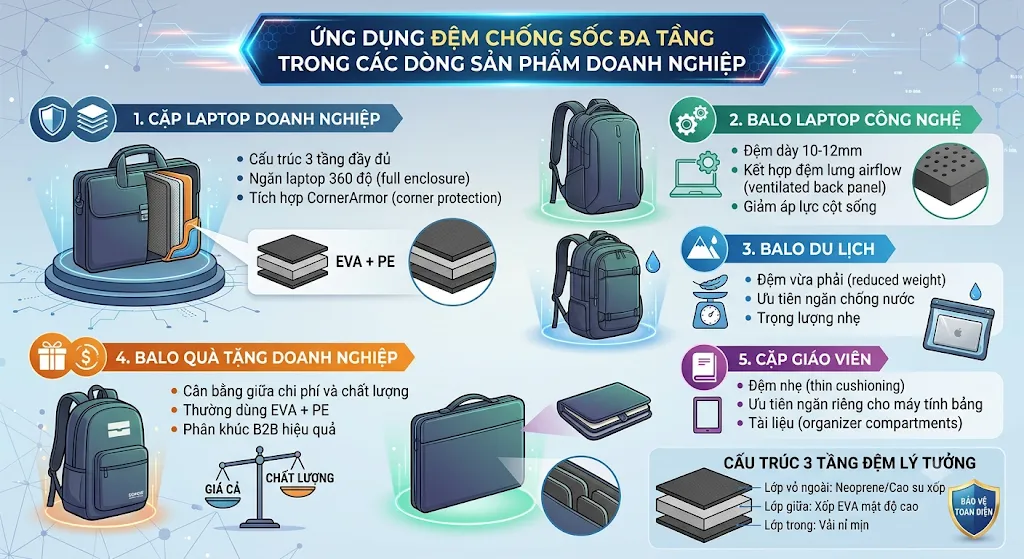 Đệm Chống Sốc Đa Tầng Tại Xưởng May Cặp Laptop