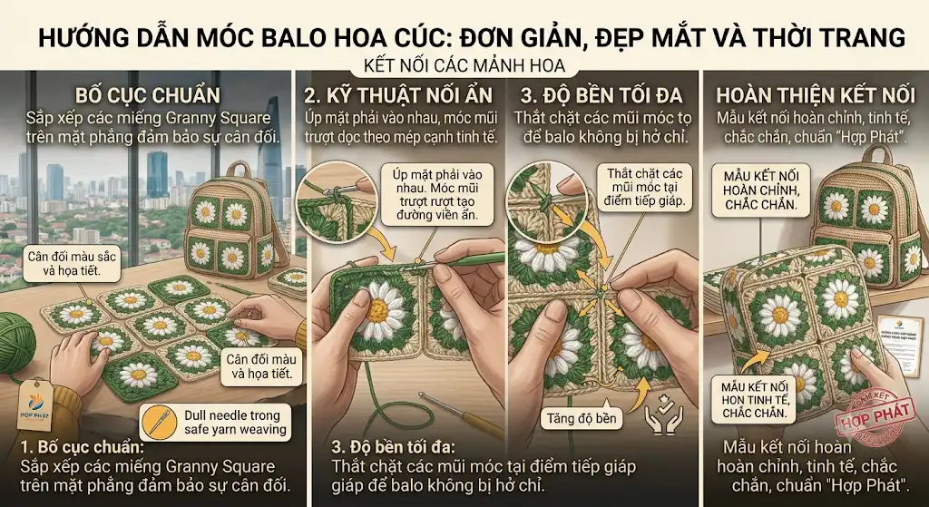 Hướng dẫn móc balo họa tiết hoa cúc: Đơn giản, đẹp mắt và thời trang - Hướng dẫn móc balo họa tiết hoa cúc