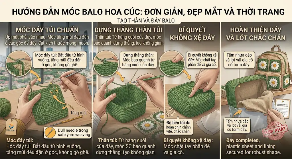 Hướng dẫn móc balo họa tiết hoa cúc: Đơn giản, đẹp mắt và thời trang - Hướng dẫn móc balo họa tiết hoa cúc