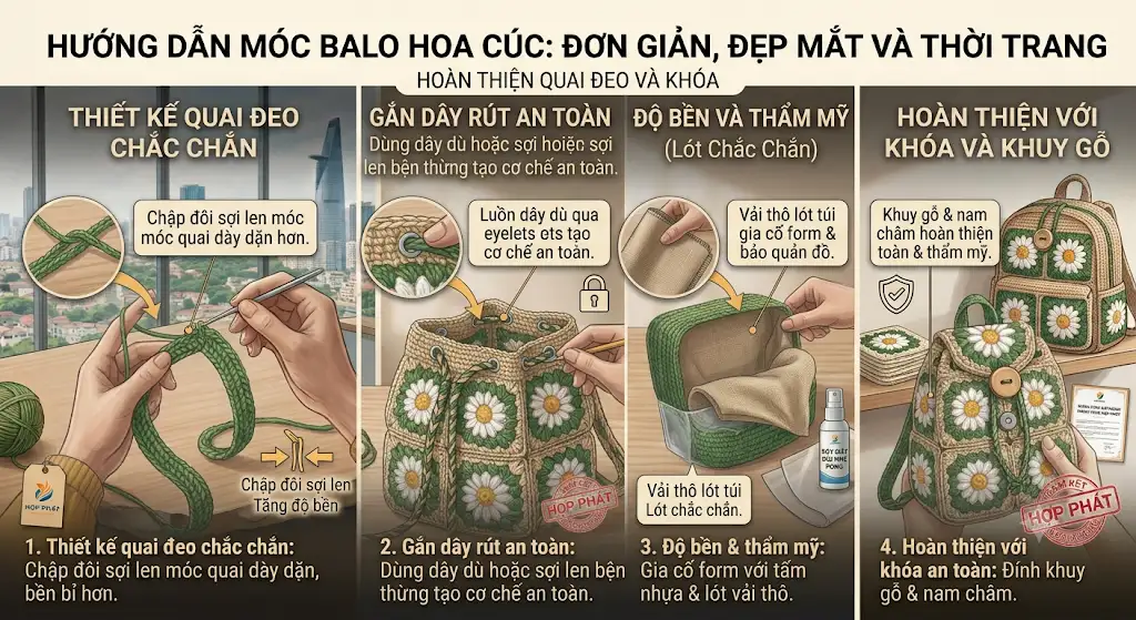 Hướng dẫn móc balo họa tiết hoa cúc: Đơn giản, đẹp mắt và thời trang - Hướng dẫn móc balo họa tiết hoa cúc