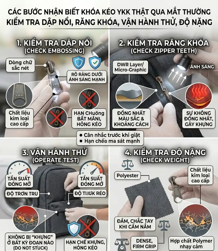 Giải thích về dòng chữ YKK và cách phân biệt hàng fake qua khóa kéo YKK - khóa kéo YKK