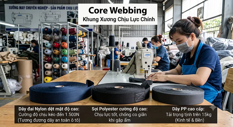 Quai Xách Trợ Lực Tại Xưởng May Cặp Laptop
