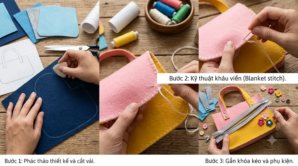 túi xách handmade bằng vải nỉ